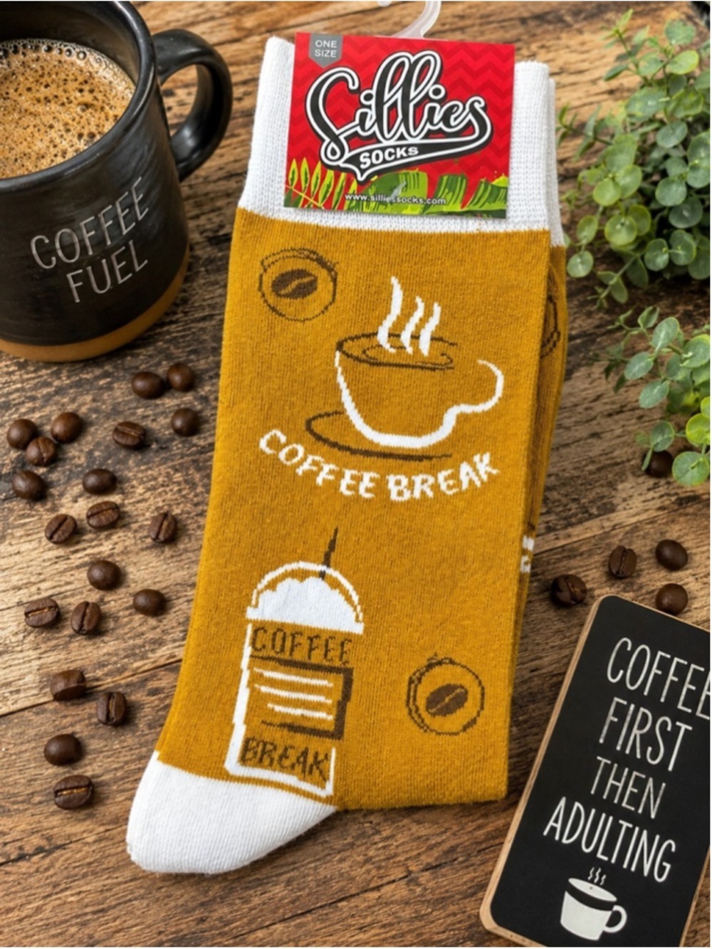 Sillies Socks Coffee Break Novelty Crew Socks Coffee Lover Gift NWT
